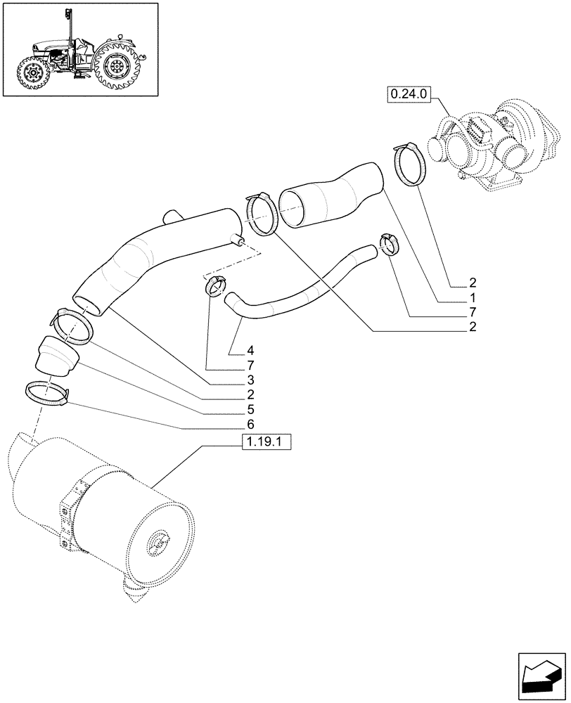 Схема запчастей Case IH JX1095C - (1.19.7[03]) - AIR CLEANER PIPING - L/CAB (02) - ENGINE EQUIPMENT