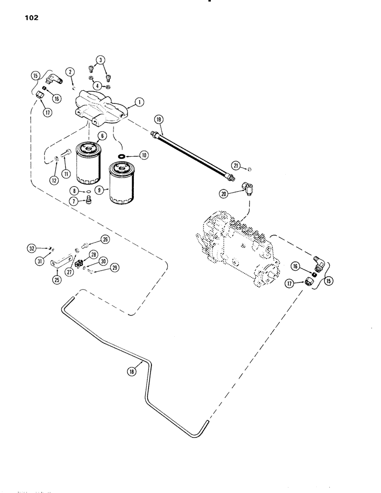 Схема запчастей Case IH 451BD - (102) - FUEL INJECTION FILTER SYSTEM, ENGINE L/FUEL DEVICE, 504BD & 451BD NATURALLY ASPIRATED ENGINES (03) - FUEL SYSTEM