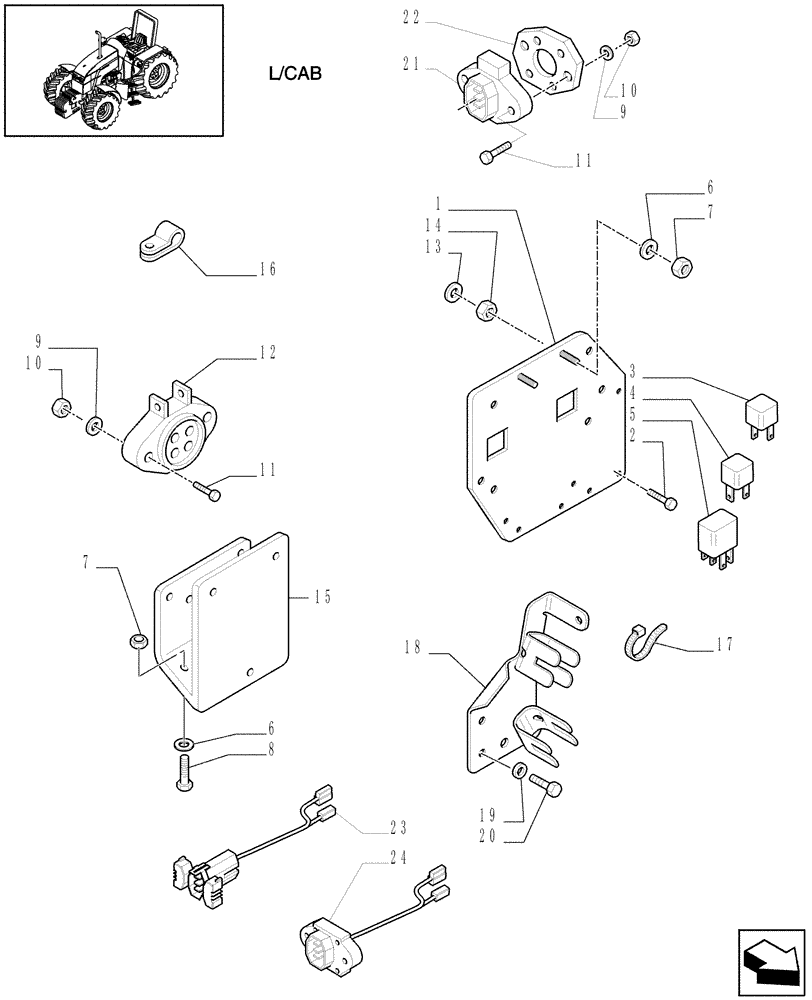 Схема запчастей Case IH MAXXUM 100 - (1.75.4[05]) - REAR MAIN CABLE RELATED ELECTRICAL PARTS FOR LESS CAB VERSION (06) - ELECTRICAL SYSTEMS