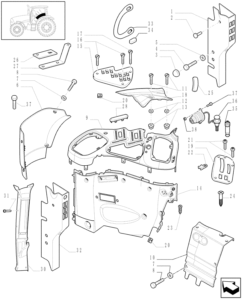 Схема запчастей Case IH PUMA 165 - (1.93.0[02A]) - CONTROLS COVER - D6514 (10) - OPERATORS PLATFORM/CAB