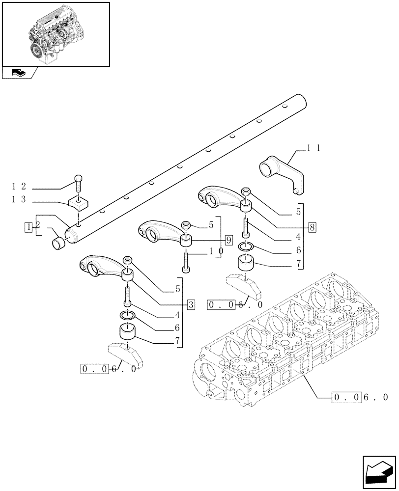 Схема запчастей Case IH F3AE0684S E908 - (0.06.6) - SHAFT & ROCKER ARMS (504137934) 