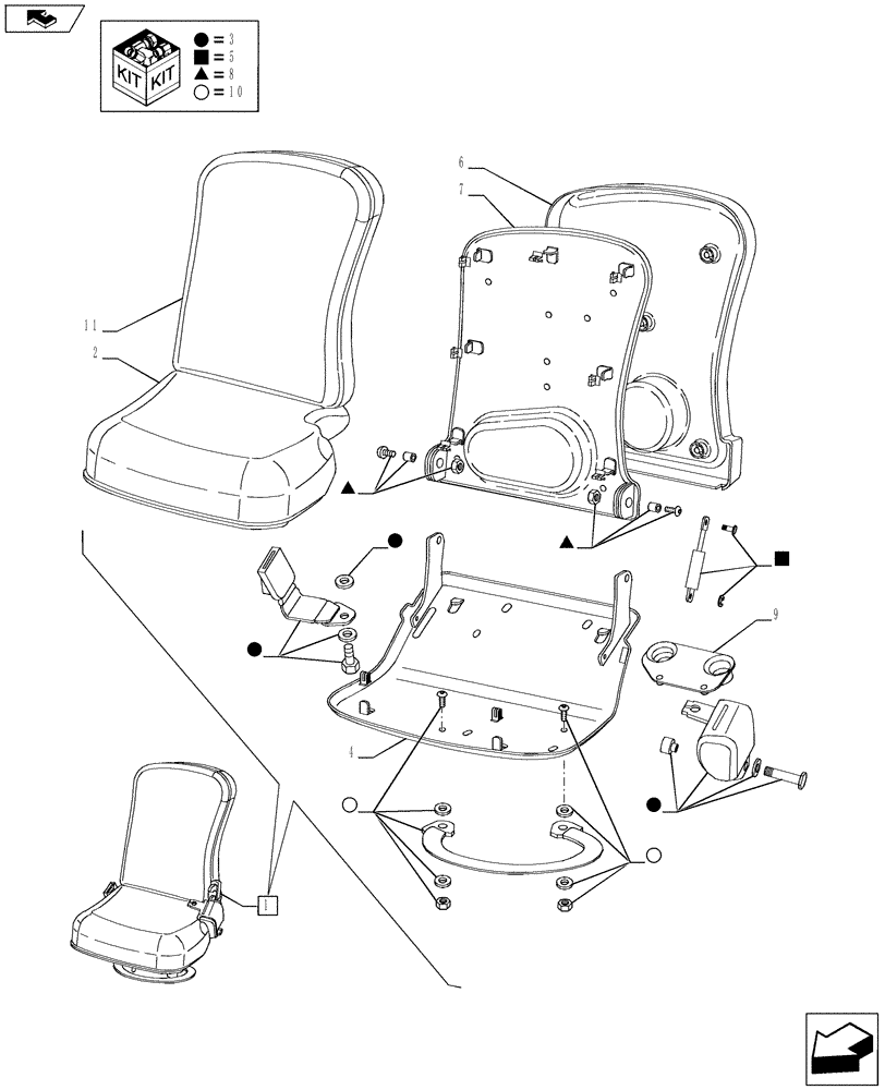 Схема запчастей Case IH PUMA 215 - (90.120.0702) - LEATHER PASSENGER SEAT - BREAKDOWN (VAR.743066) - C9014 (90) - PLATFORM, CAB, BODYWORK AND DECALS