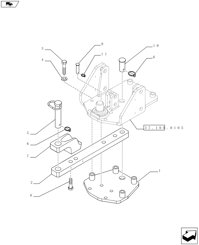 Схема запчастей Case IH FARMALL 65C - (37.100.0106) - SWINGING DRAWBAR - FOR SWIVEL TRAILER HITCH, FRANCE - ISO (VAR.330911) (37) - HITCHES, DRAWBARS & IMPLEMENT COUPLINGS