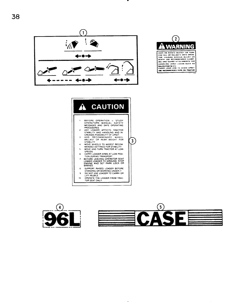 Схема запчастей Case IH 96L - (38) - DECALS (90) - PLATFORM, CAB, BODYWORK AND DECALS