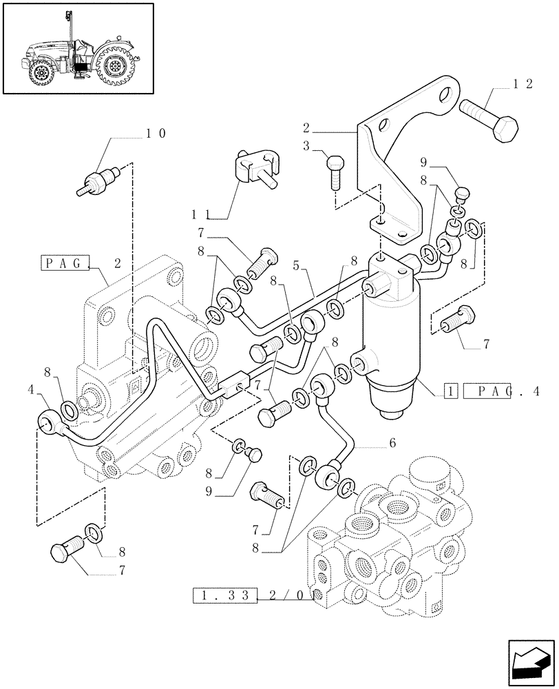 Схема запчастей Case IH JX1070N - (1.27.3/01[03]) - (VAR.297) HI-LO NA - CLUTCH ENGAGEMENT, PIPES (03) - TRANSMISSION