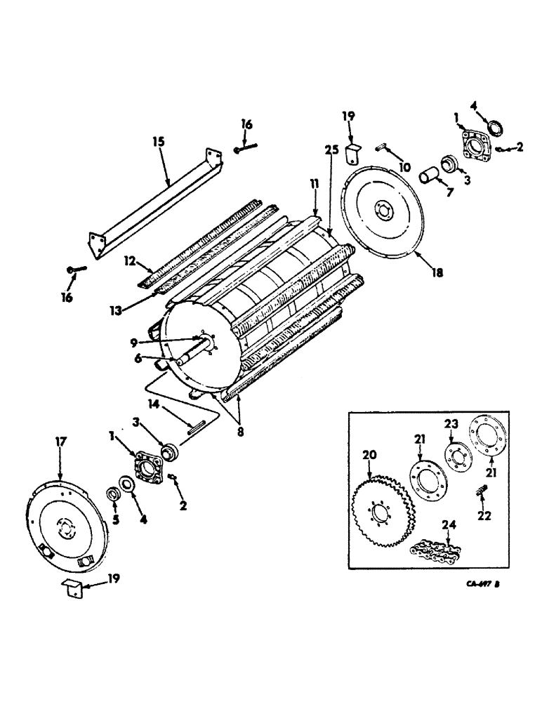 Схема запчастей Case IH 914 - (21-04) - THRESHING CYLINDER AND CONCAVE, CYLINDER WITH ROUND CYLINDER SHAFT, SERIAL NUMBER 1439 AND BELOW (14) - THRESHING