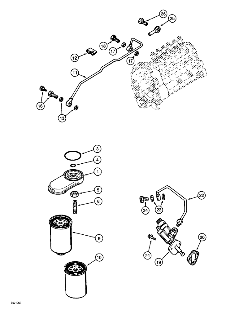 Схема запчастей Case IH 2022 - (3-08) - FUEL FILTER AND TRANSFER PUMP, 6TA-830 ENGINE (02) - FUEL SYSTEM