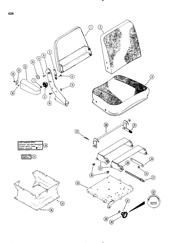 Схема запчастей Case IH 1270 - (426) - SEAT AND SUSPENSION ASSEMBLY, SWIVEL WITH CLOTH COVER, FIRST USED P.I.N. 8797501 (09) - CHASSIS/ATTACHMENTS