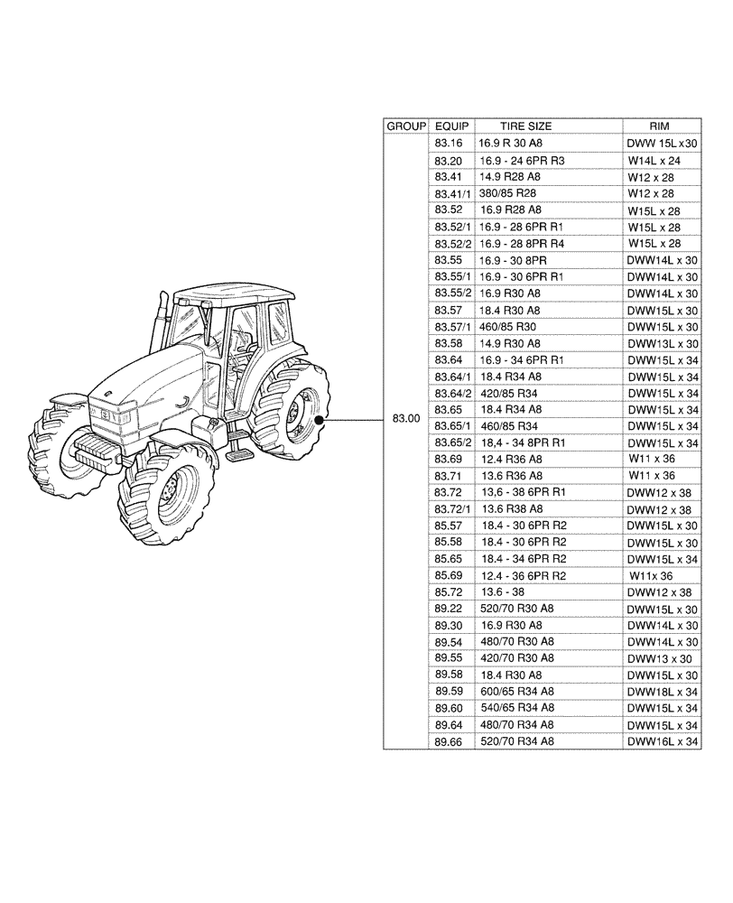 Схема запчастей Case IH JX1090U - (80.00 [02]) - (SEC. 11) TRACTION (11) - WHEELS/TRACKS