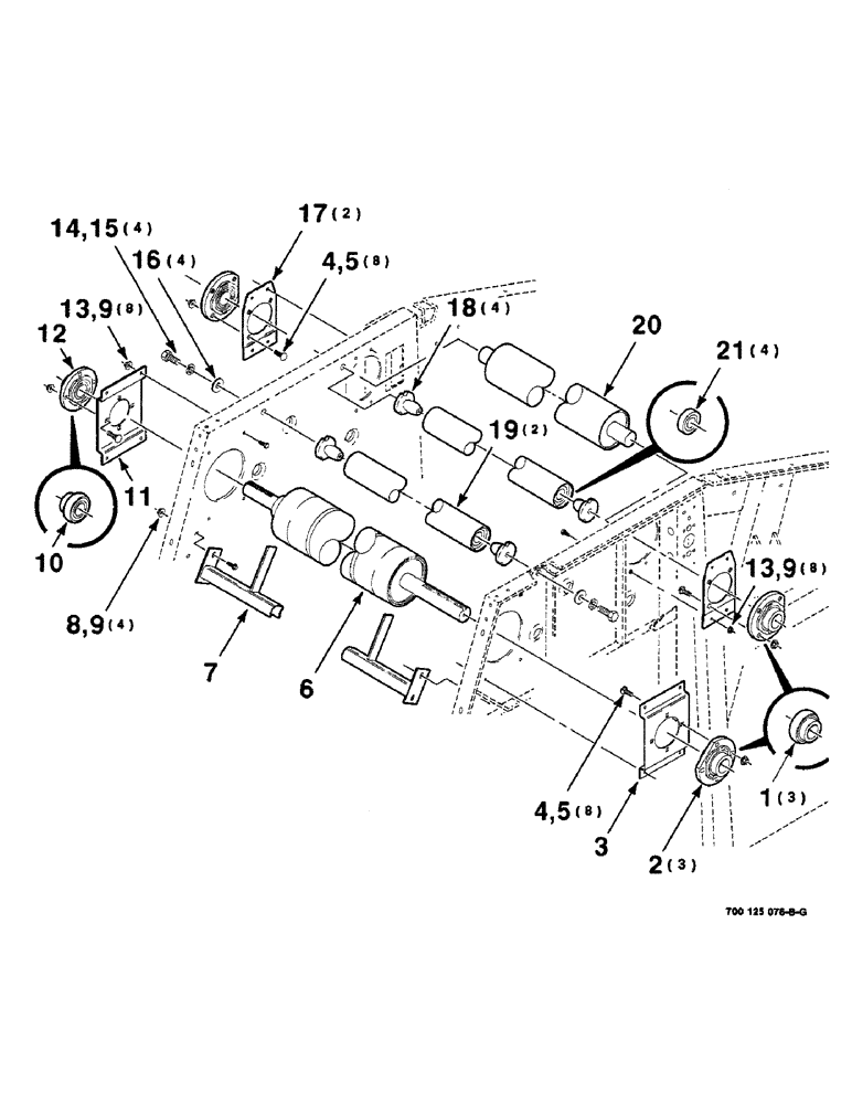 Схема запчастей Case IH 8465 - (6-12) - ROLLERS AND FORMING BELT GUIDE ASSEMBLY, UPPER, SERIAL NUMBER CFH0077001 THROUGH CFH0077005 (14) - BALE CHAMBER