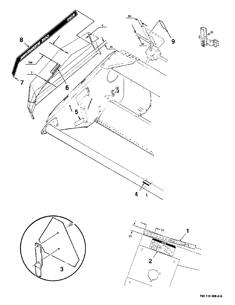 Схема запчастей Case IH 8380 - (9-06) - DECAL LOCATION DIAGRAM, HEADER, SERIAL NUMBER CFH0009501 THRU CFH0102132 (09) - CHASSIS