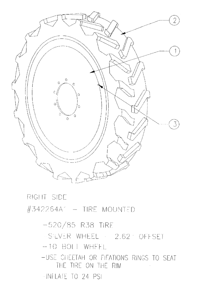 Схема запчастей Case IH SPX3200 - (05-006) - WHEEL AND TIRE KIT 520/85 R38 (44) - WHEELS