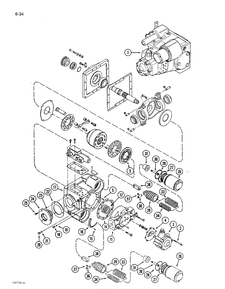 Схема запчастей Case IH 1680 - (6-034) - HYDROSTATIC PUMP ASSEMBLY, W/ SINGLE & DUAL SPEED MOTOR, CORN AND GRAIN COMBINE (03) - POWER TRAIN