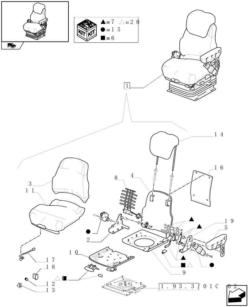 Схема запчастей Case IH PUMA 165 - (1.93.3/01C[01]) - DELUXE SEAT WITH REELING SEAT BELT, HEATED CUSHION AND SEMI ACTIVE SUSPENSION - BREAKDOWN (10) - OPERATORS PLATFORM/CAB