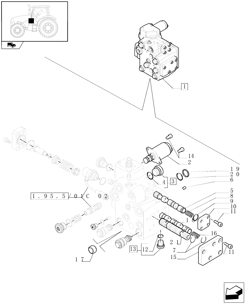 Схема запчастей Case IH PUMA 195 - (1.95.5/01C[01]) - VALVE - BREAKDOWN (10) - OPERATORS PLATFORM/CAB