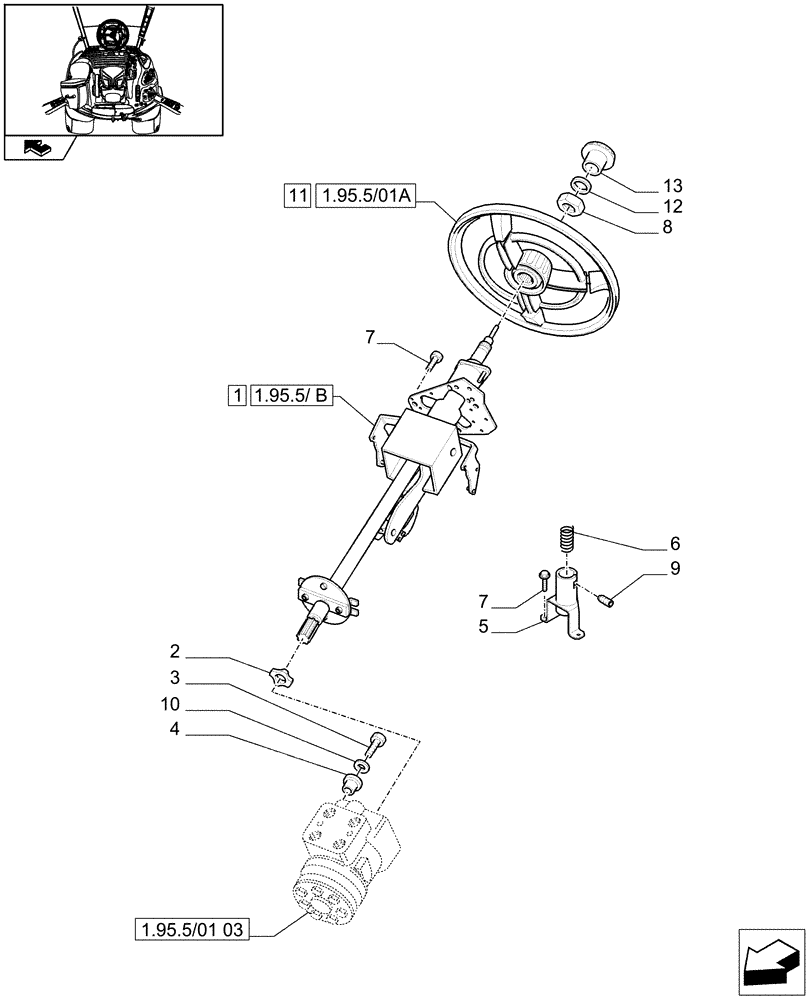 Схема запчастей Case IH MAXXUM 110 - (1.95.5/01[01]) - FAST STEERING - WHEEL AND COLUMN (VAR.330631-336631) (10) - OPERATORS PLATFORM/CAB