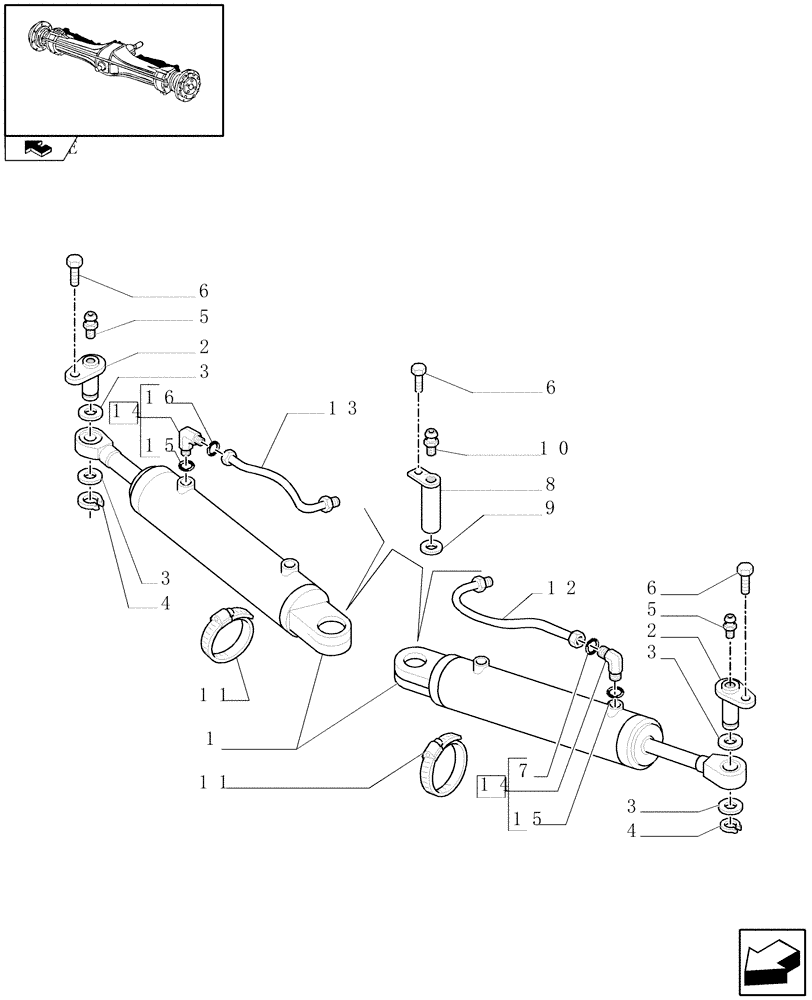 Схема запчастей Case IH MAXXUM 140 - (1.40.3/12) - (CL.4) FRONT AXLE W/MULTI-PLATE DIFF. LOCK AND STEERING SENSOR - HYDRAULIC STEERING CYLINDER (VAR.330408) (04) - FRONT AXLE & STEERING