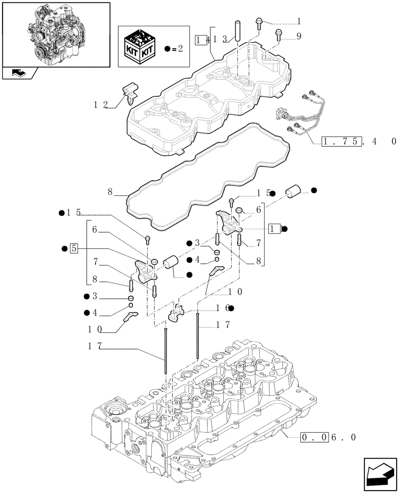 Схема запчастей Case IH MAXXUM 120 - (0.06.6) - ROCKER SHAFT (STD + VAR.330003-332115) (01) - ENGINE