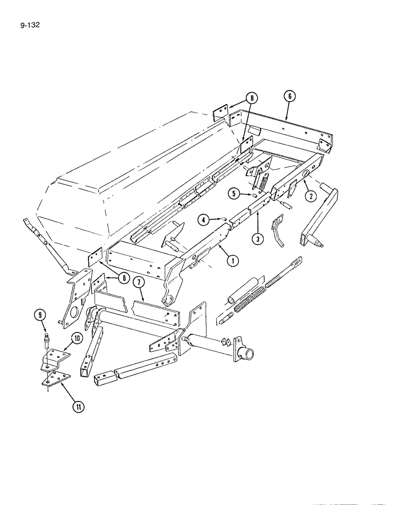 Схема запчастей Case IH 7200 - (9-132) - FRAME AND HITCH CONNECTIONS - ENDWISE TRANSPORT, LEADING (09) - CHASSIS/ATTACHMENTS