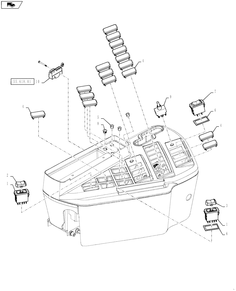 Схема запчастей Case IH TITAN 4030 - (55.521.04) - RH CONTROL CONSOLE, BARE CHASSIS (55) - ELECTRICAL SYSTEMS