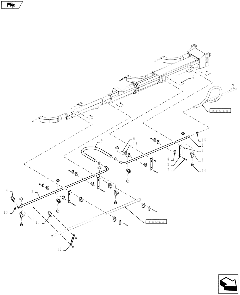Схема запчастей Case IH 810 - (78.110.14.BD) - BOOM PLUMBING, 60, 2.5" TUBES, RH, OUTER (78) - SPRAYING