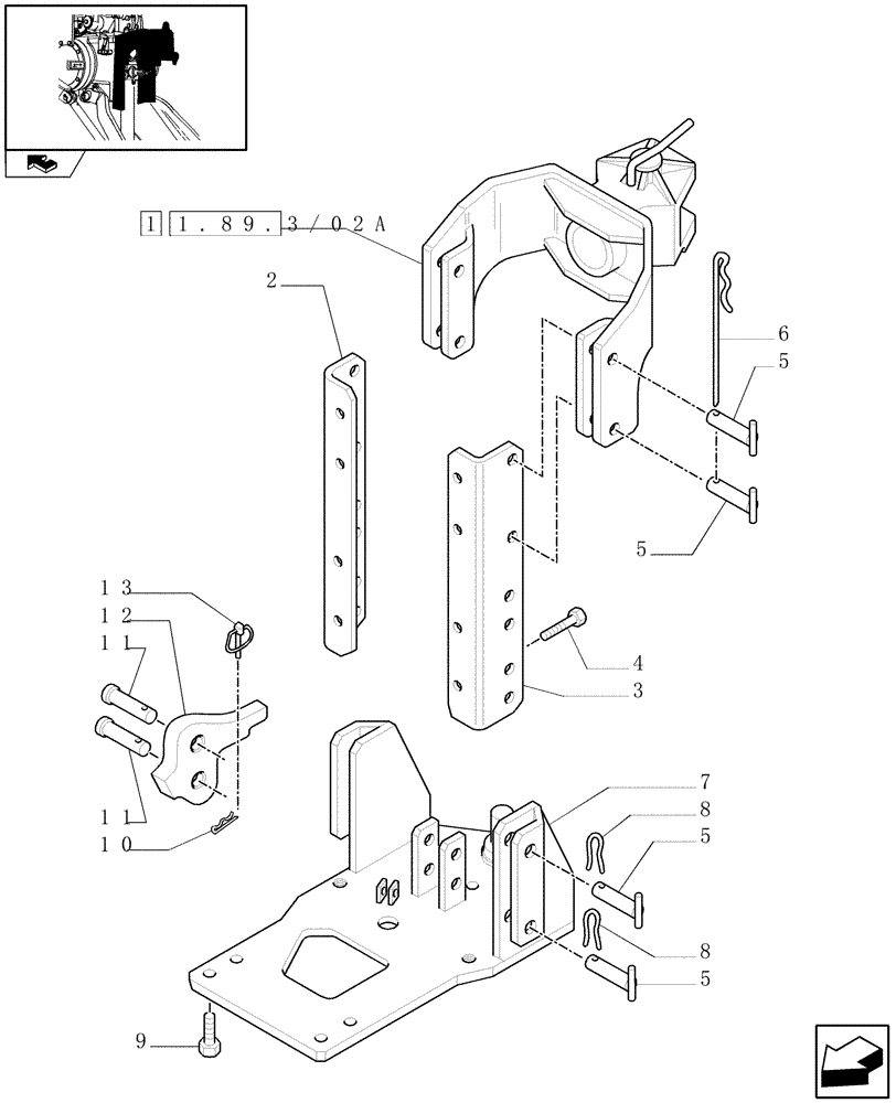 Схема запчастей Case IH FARMALL 85C - (1.89.3/02[01A]) - SWIVEL HOOK, VERTICAL ADJUST, W/PIN (PITON) - FRANCE - D5824 (VAR.330893) (09) - IMPLEMENT LIFT