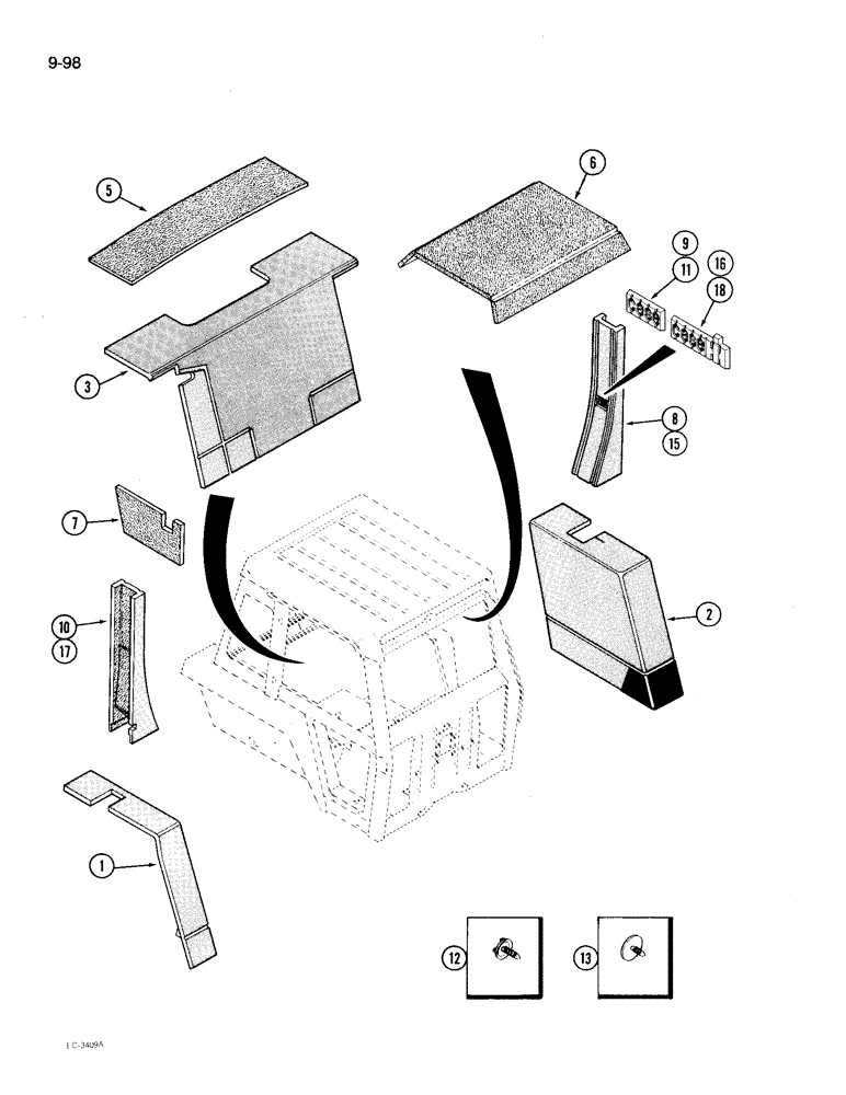 Схема запчастей Case IH 2096 - (9-098) - CAB ACCOUSTICAL COVERS (09) - CHASSIS/ATTACHMENTS