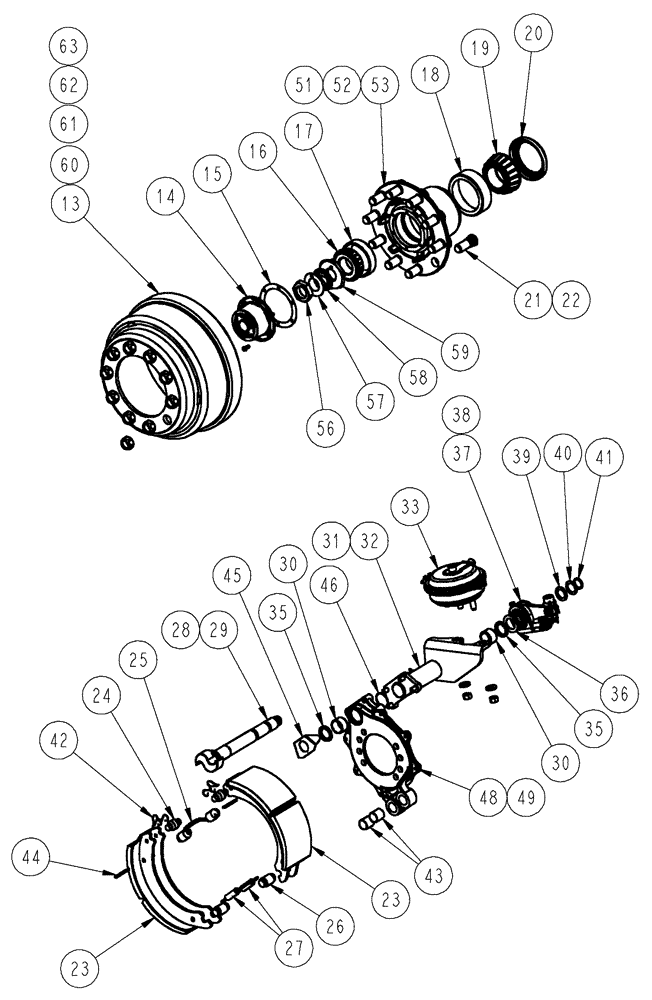 Схема запчастей Case IH FLX4010 - (04-003[02]) - AXLE FRONT STEER, HUB BEARING AND BRAKE ASSY Frame & Suspension