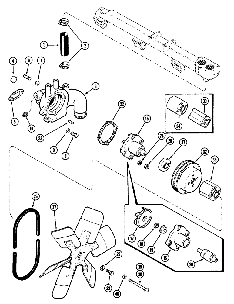 Схема запчастей Case IH 2090 - (2-10) - WATER PUMP, WITH TAPPED SHAFT, 504BD DIESEL ENGINE (02) - ENGINE