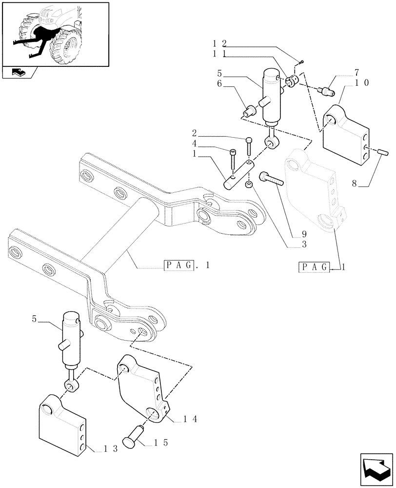 Схема запчастей Case IH FARMALL 75C - (1.81.9/02[02]) - FRONT HPL AND PTO AXLE MOUNTED WITH ELECTRONIC CONTROL - CYLINDERS AND PINS (VAR.330848-331848-332848-333848) (07) - HYDRAULIC SYSTEM