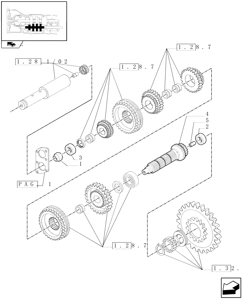 Схема запчастей Case IH FARMALL 105U - (1.28.7/06[02]) - 12X12 POWER SHUTTLE TRANSMISSION - SPEED DRIVEN SHAFT (VAR.330114-331114-332114) (03) - TRANSMISSION