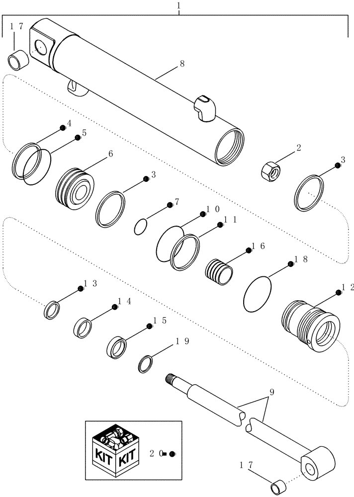 Схема запчастей Case IH LX156 - (08-11) - CYLINDER ASSEMBLY - LIFT - WITHOUT SELF-LEVEL - 2005 AND PRIOR (08) - HYDRAULICS