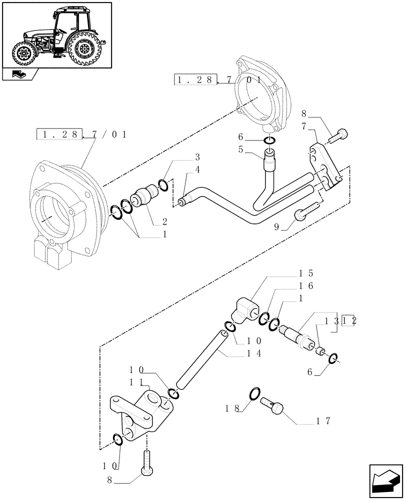 Схема запчастей Case IH FARMALL 65C - (1.27.3/01[02]) - POWER SHUTTLE - PIPES AND MANIFOLDS (03) - TRANSMISSION