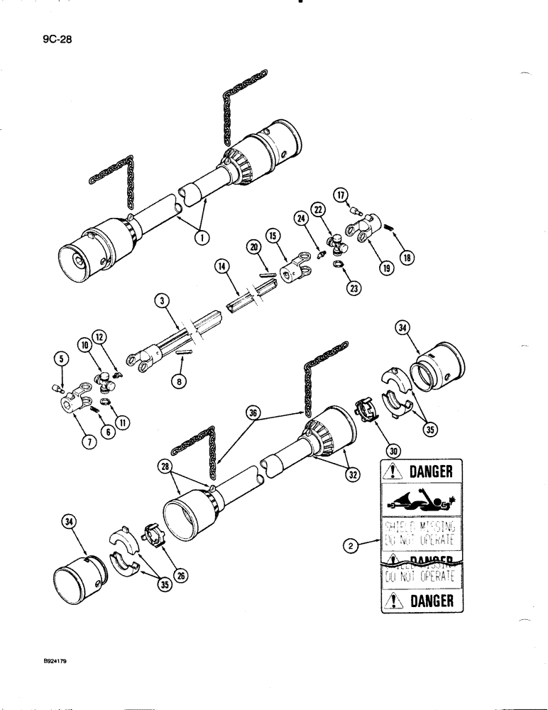 Схема запчастей Case IH 1020 - (9C-28) - AUGER AND KNIFE DRIVE SHAFT, 22-1/2, 25 AND 30 FOOT HEADER, BONDIOLI AND PAVESI (58) - ATTACHMENTS/HEADERS