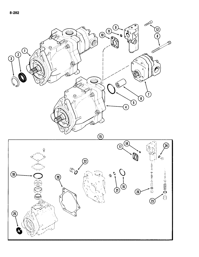 Схема запчастей Case IH 2094 - (8-282) - HYDRAULICS, GEAR AND PISTON PUMP ASSEMBLY (08) - HYDRAULICS