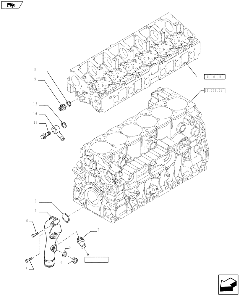 Схема запчастей Case IH F2CFE613C A010 - (10.402.01[01]) - WATER PUMP PIPES (504382682 - 504322623 - 504387190 - 5801422773) 