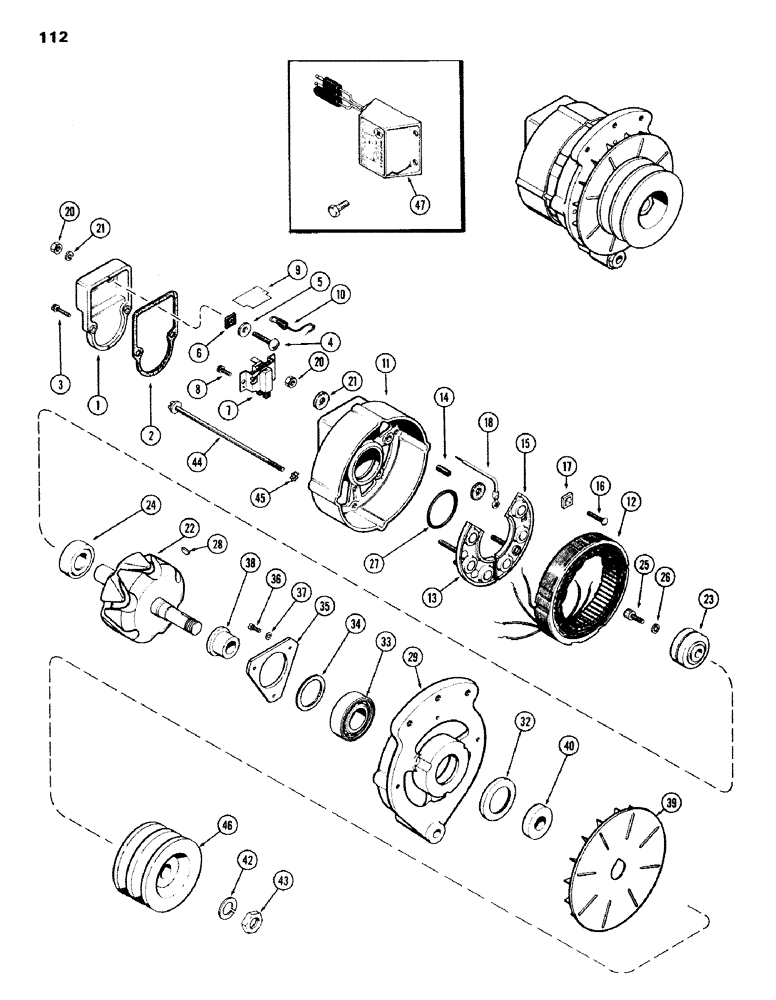 Схема запчастей Case IH 301BD - (112) - ALTERNATOR AND REGULATOR, 24 VOLT-35 AMP., D 