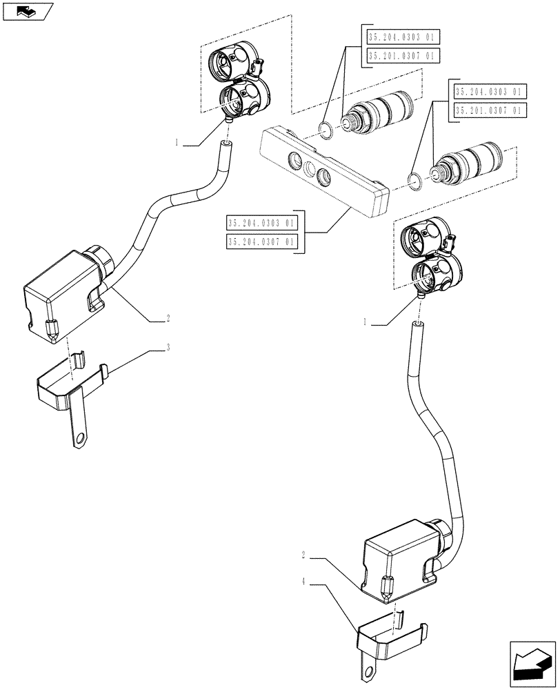 Схема запчастей Case IH FARMALL 75C - (35.204.0501) - 2/3 REAR CONTROL VALVES WITH 4 DELUXE COUPLERS - OIL COLLECTION TANK - ISO (VAR.335195-336195 / 743571; VAR.333195) (35) - HYDRAULIC SYSTEMS