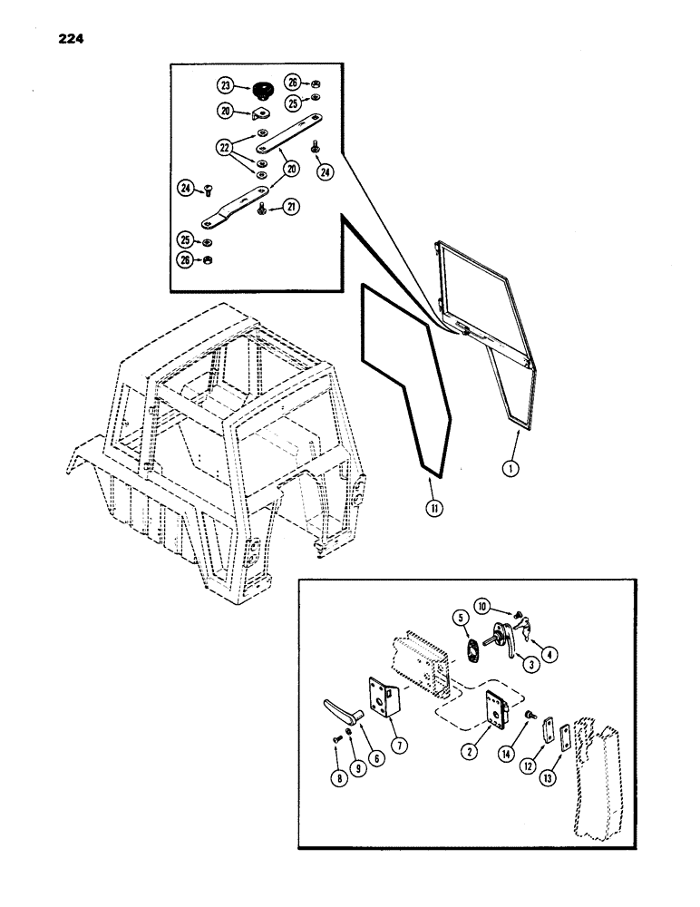 Схема запчастей Case IH 1170 - (224) - CAB, DOOR, HINSON (09) - CHASSIS/ATTACHMENTS