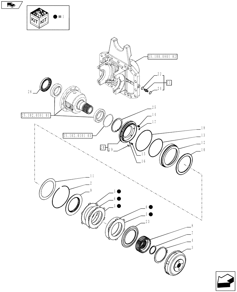 Схема запчастей Case IH PUMA 200 - (25.102.0301[02]) - 4WD FRONT AXLE WITH ACTIVE SUSPENSIONS - HYDRAULIC DIFFERENTIAL LOCK (VAR.720463-728212) (25) - FRONT AXLE SYSTEM