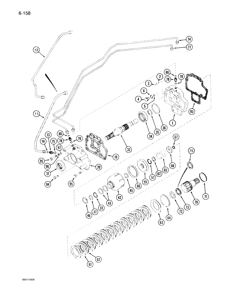 Схема запчастей Case IH 7140 - (6-158) - PTO ASSY, IF EQUIPPED, 7130 & 7140 TRACTORS TRANS. S/N AJB0059710 & AFTER, ALL 7150 TRACTORS (06) - POWER TRAIN