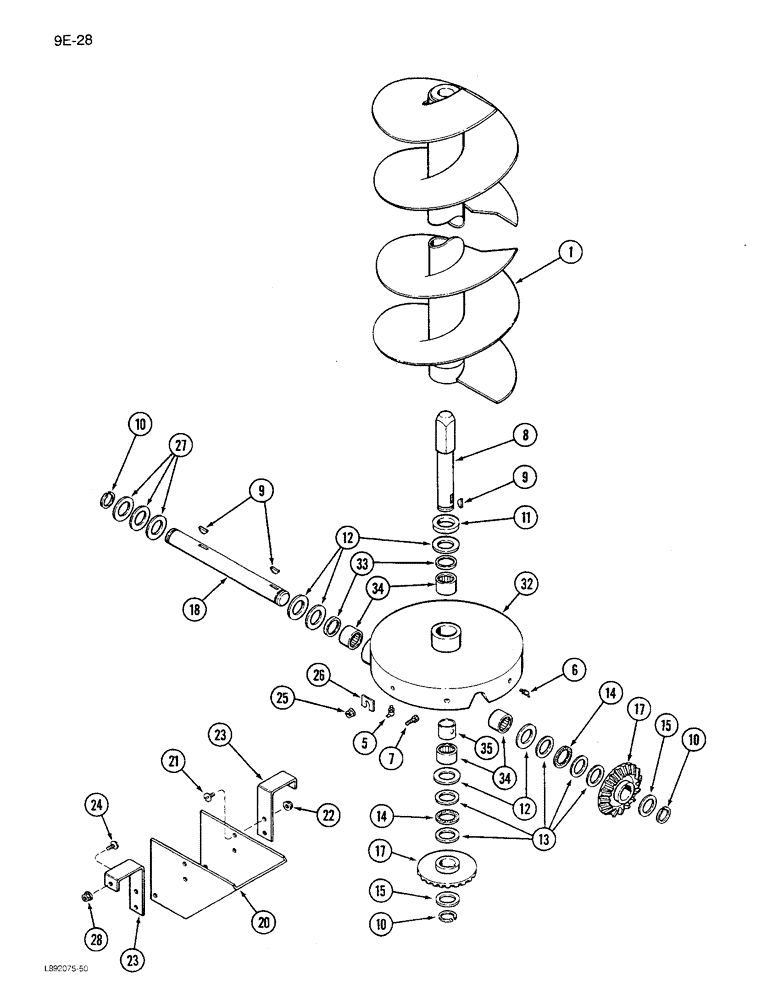 Схема запчастей Case IH 1680 - (9E-28) - LOWER GRAIN TANK UNLOADER AUGER, PRIOR TO P.I.N. JJC0115352 (17) - GRAIN TANK & UNLOADER