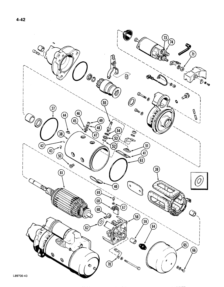 Схема запчастей Case IH 1896 - (4-42) - STARTER ASSEMBLY, NIPPONDENSO NO. 028000-7430 (04) - ELECTRICAL SYSTEMS