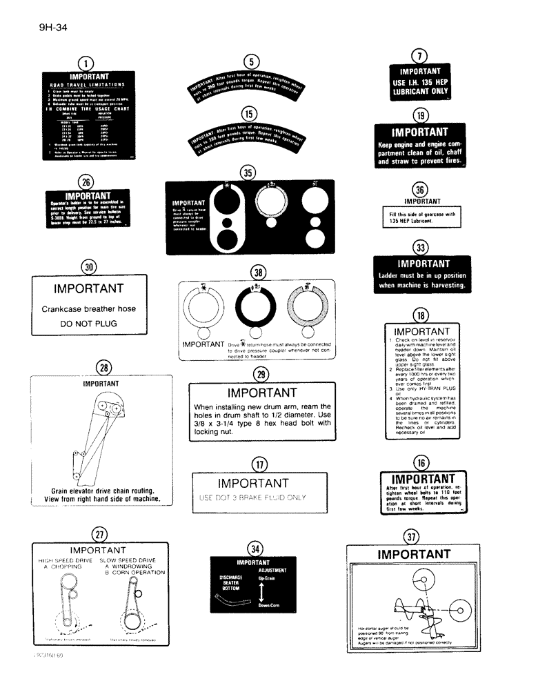 Схема запчастей Case IH 1640 - (9H-34) - DECALS, IMPORTANT INSTRUCTIONS (12) - CHASSIS