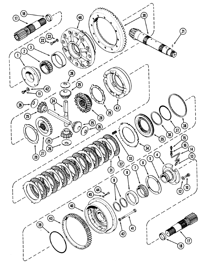 Схема запчастей Case IH 2594 - (6-052) - DIFFERENTIAL, BEARING CARRIER, CAGE, SIDE GEAR AND SHAFT, PRIOR TO TRANSMISSION SERIAL NO. 16260432 (06) - POWER TRAIN