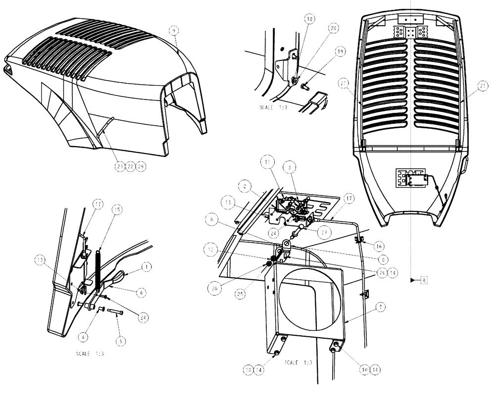 Схема запчастей Case IH TITAN 3020 - (04-019) - COMPLETE ENGINE HOOD Frame & Suspension