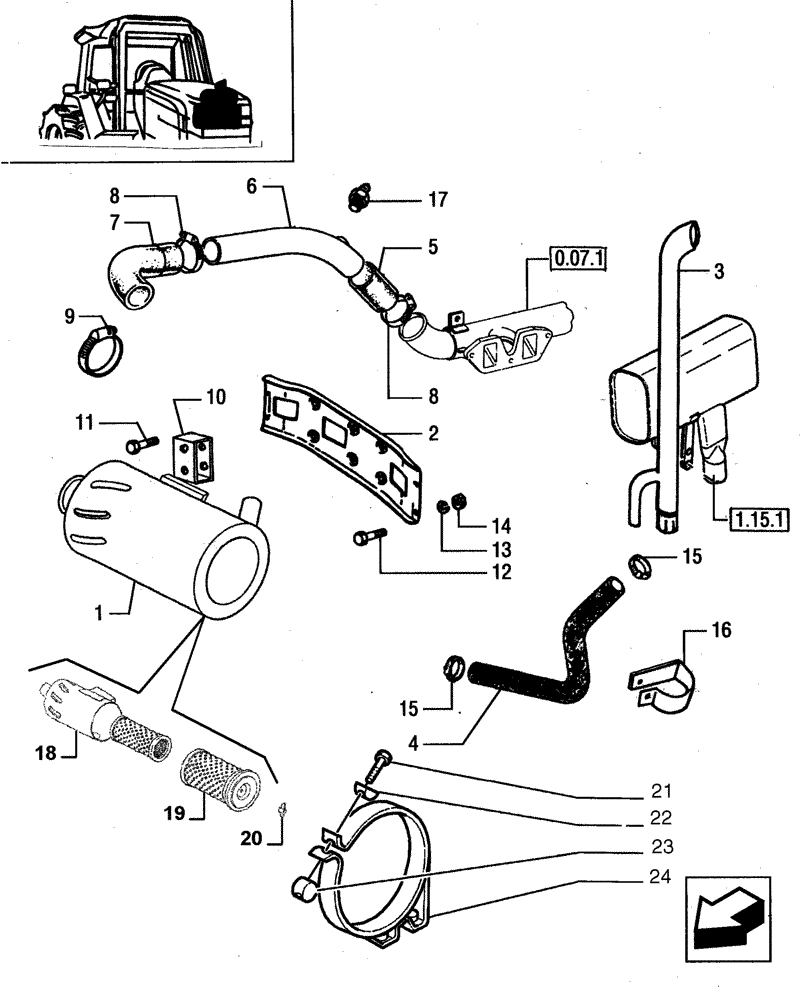 Схема запчастей Case IH JX85 - (1.19.1/02[01]) - (VAR.199) AIR FILTER - BRACKET (02) - ENGINE EQUIPMENT