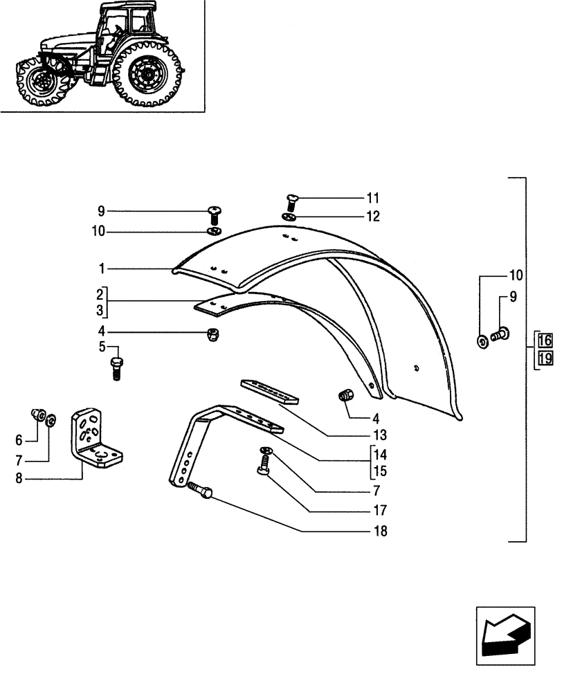 Схема запчастей Case IH JX55 - (1.87.4/01[02]) - (VAR.860) 4WD FRONT MUDGUARDS - 310 MM. (08) - SHEET METAL