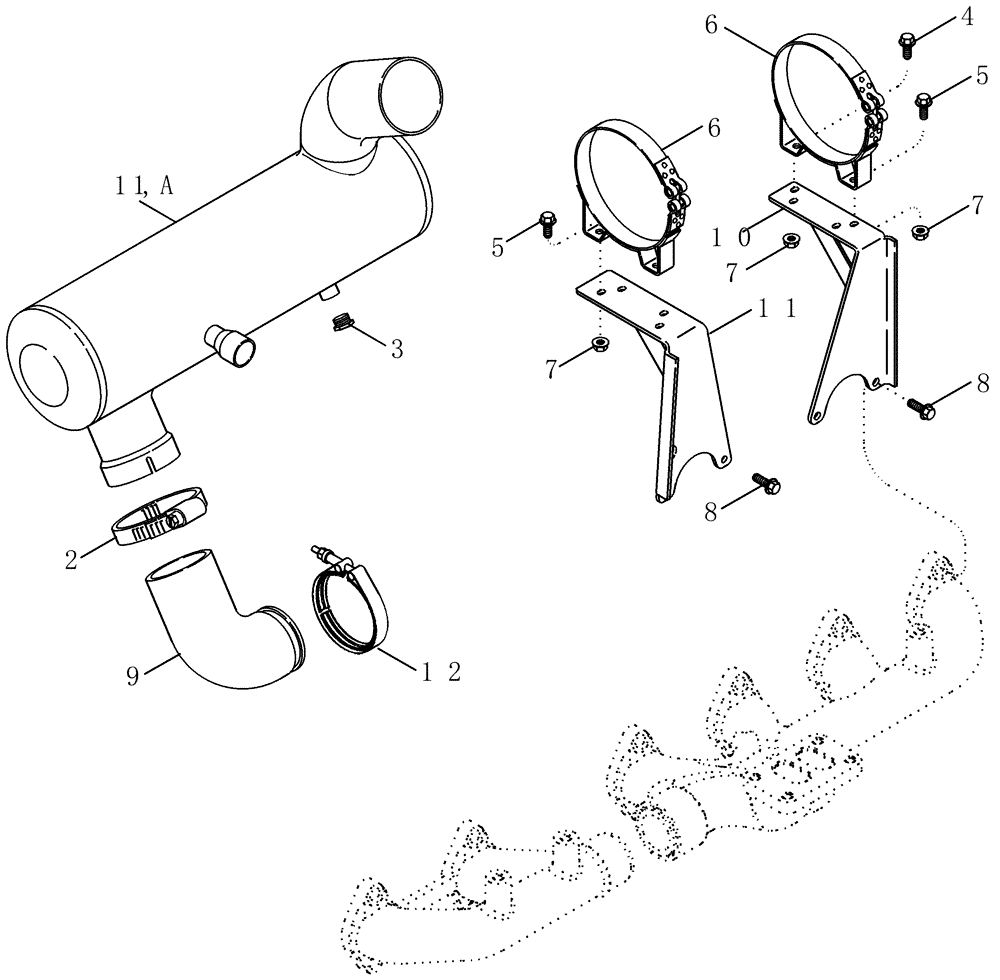 Схема запчастей Case IH 2388 - (02-16) - EXHAUST SYSTEM - MUFFLER - ASN HAJ0295001 EXCEPT ALL CIS MARKETS (01) - ENGINE