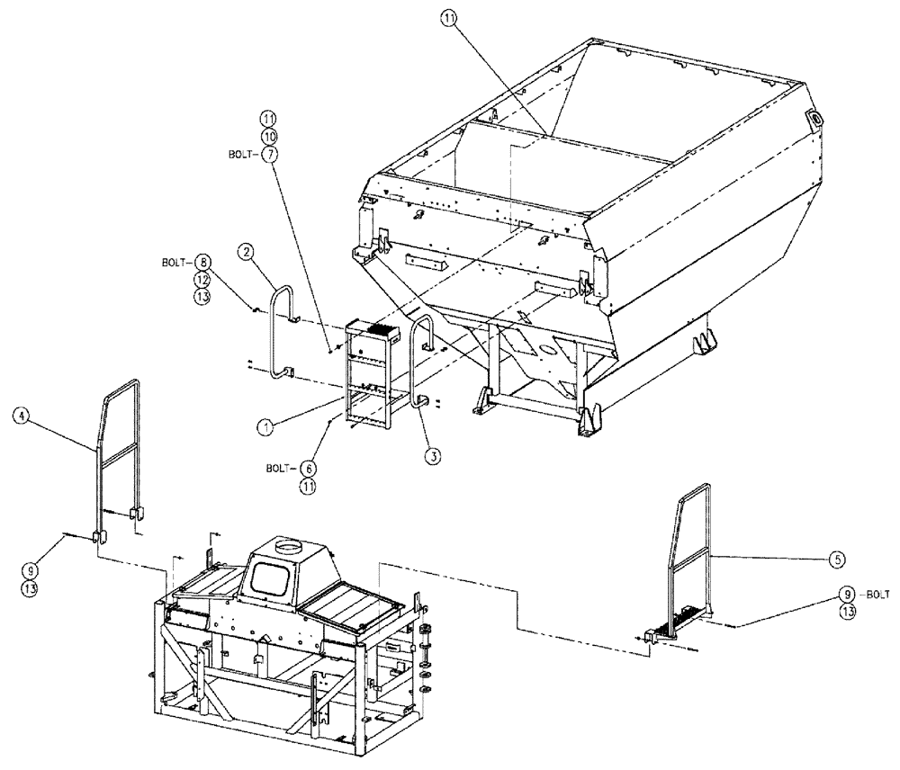 Схема запчастей Case IH 810 - (02-054) - LADDER GROUP, SINGLE BIN Bin Group